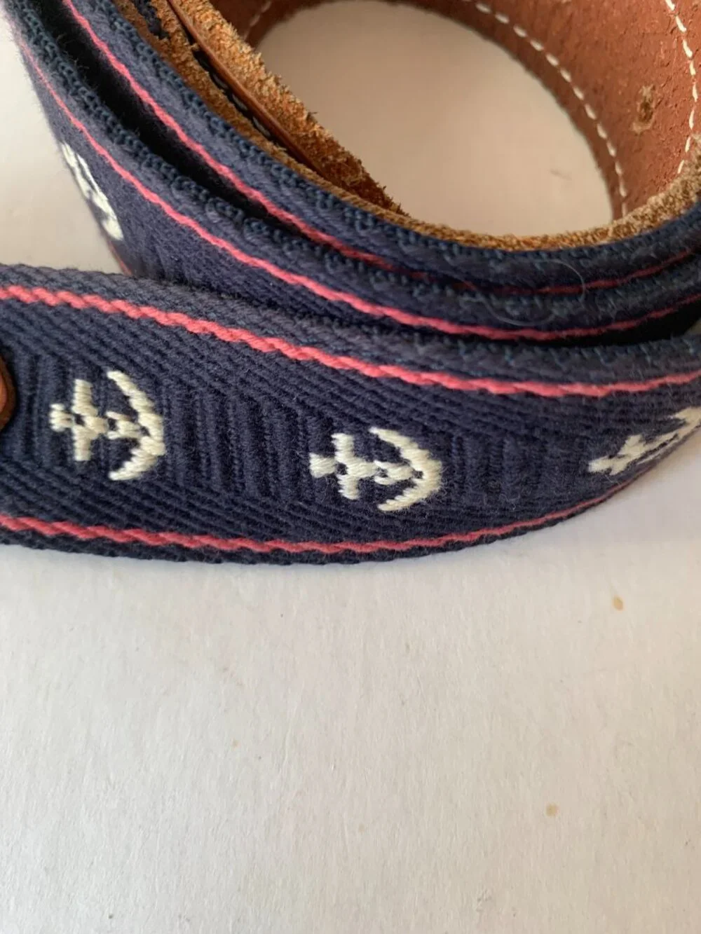 J. CREW NAUTICAL RIBBON ANCHOR BELT  70% COTTON 30% POLYESTER  TRIM 100% LEATHER